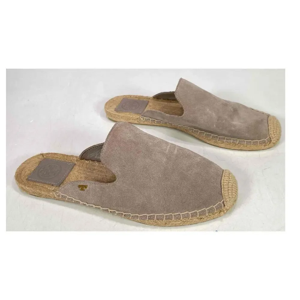 Tory Burch Suede Size 6.5 Women's Gray Tan Euro Summer Mule Flats